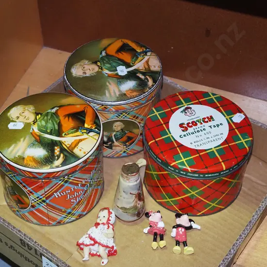box; vintage tins, spirit miniatures etc