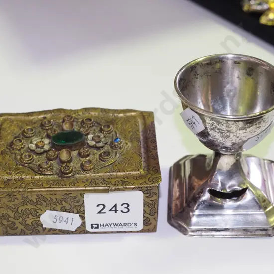 ornate trinket box, small sterling silver egg cup H70
