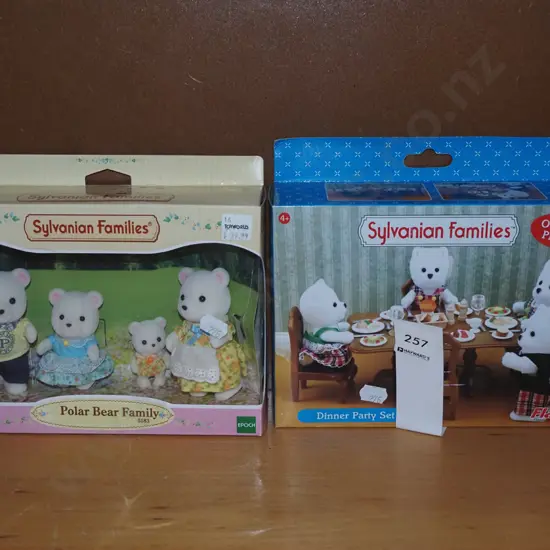 2x boxed as new Sylvanian Families - polar bear family, dinner party set