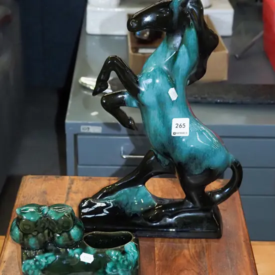 Blue Mountain raring horse, unknown owl trough vase H360