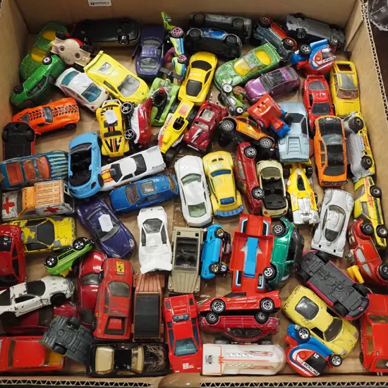 box of toy vehicles