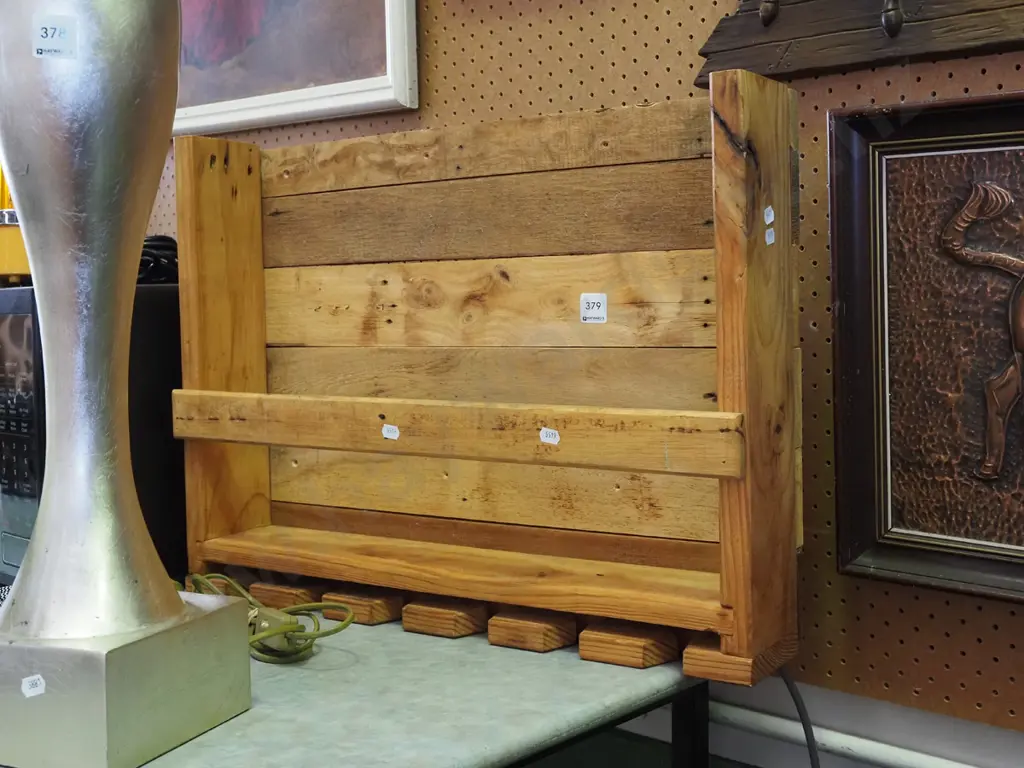 homemade pine wall mounted wine rack with glass holders Image 1++