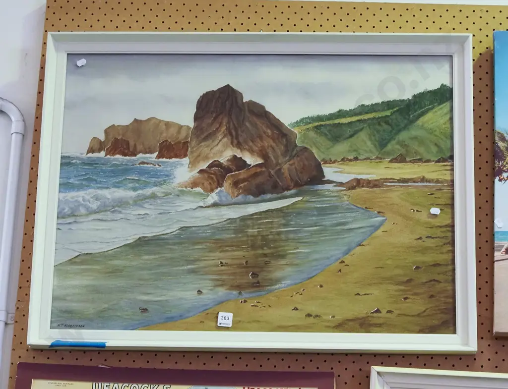 H.T Hodgkinson watercolour - beach scene Image 1++