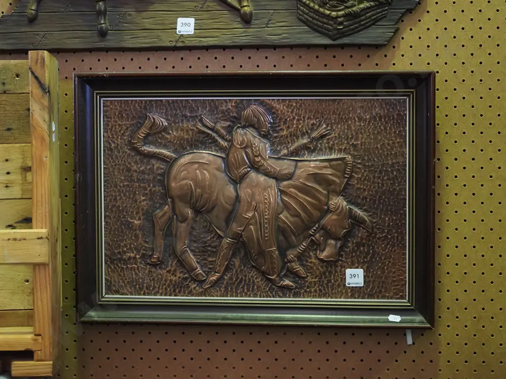framed pressed copper artwork - matador and bull Image 1++
