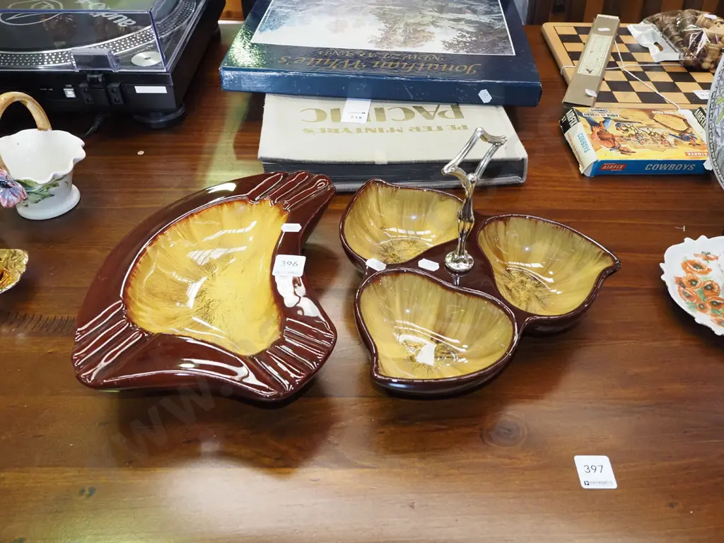 large Blue Mountain pottery ashtray and segmented handled serving dish Image 1++