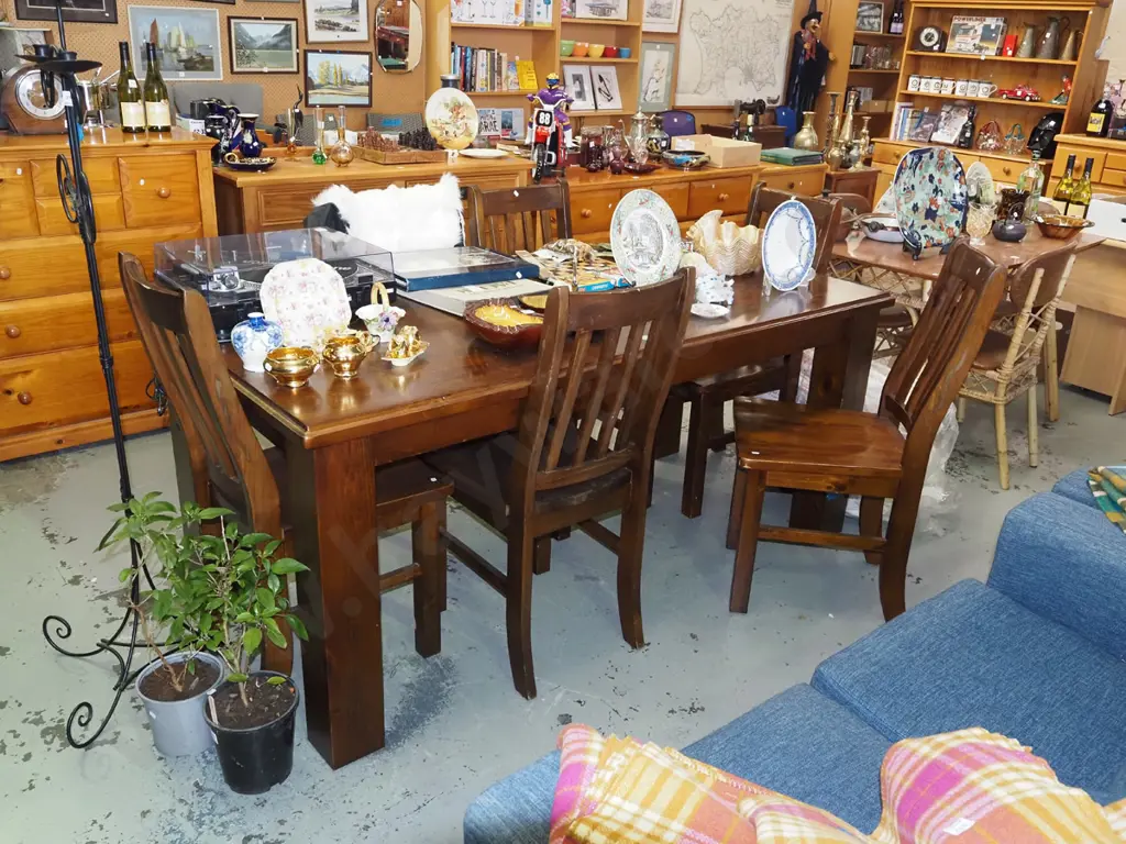 solid pine dark stained dining table with 6 matching chairs H790 W1790 D900 Image 1++