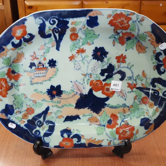 Victorian ironstone Asian inspired ashet - some hairline cracks