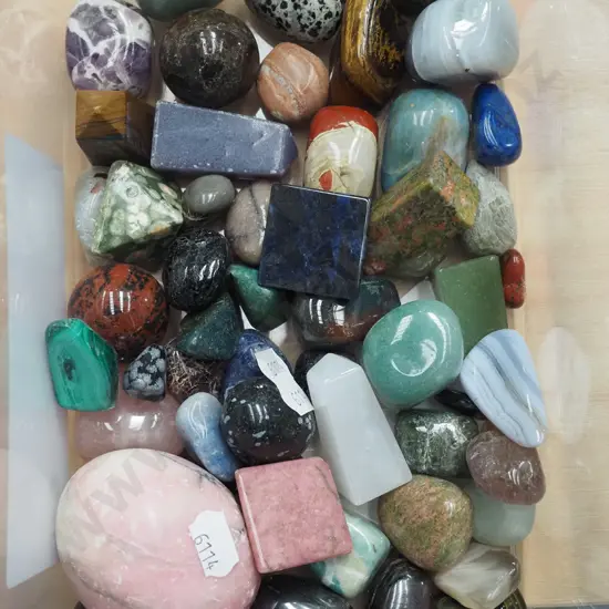 container of polished gem stones