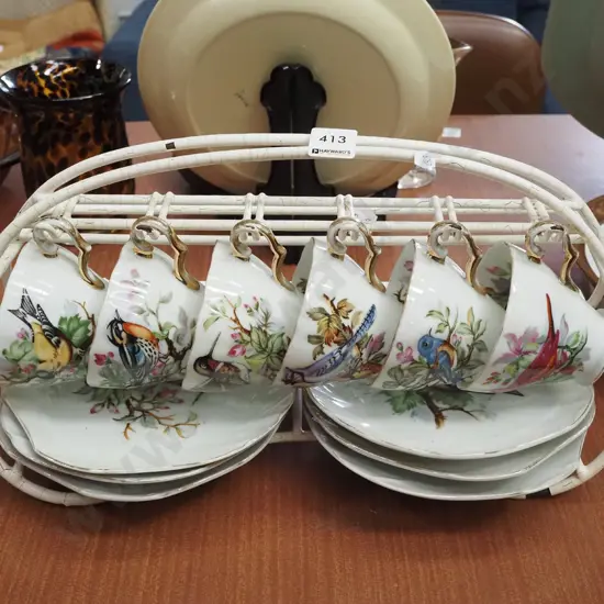 assorted Chinese bird themed tennis sets with storage stand