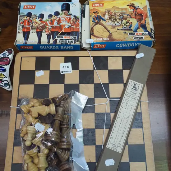 Airfix scale figurines, chess board etc