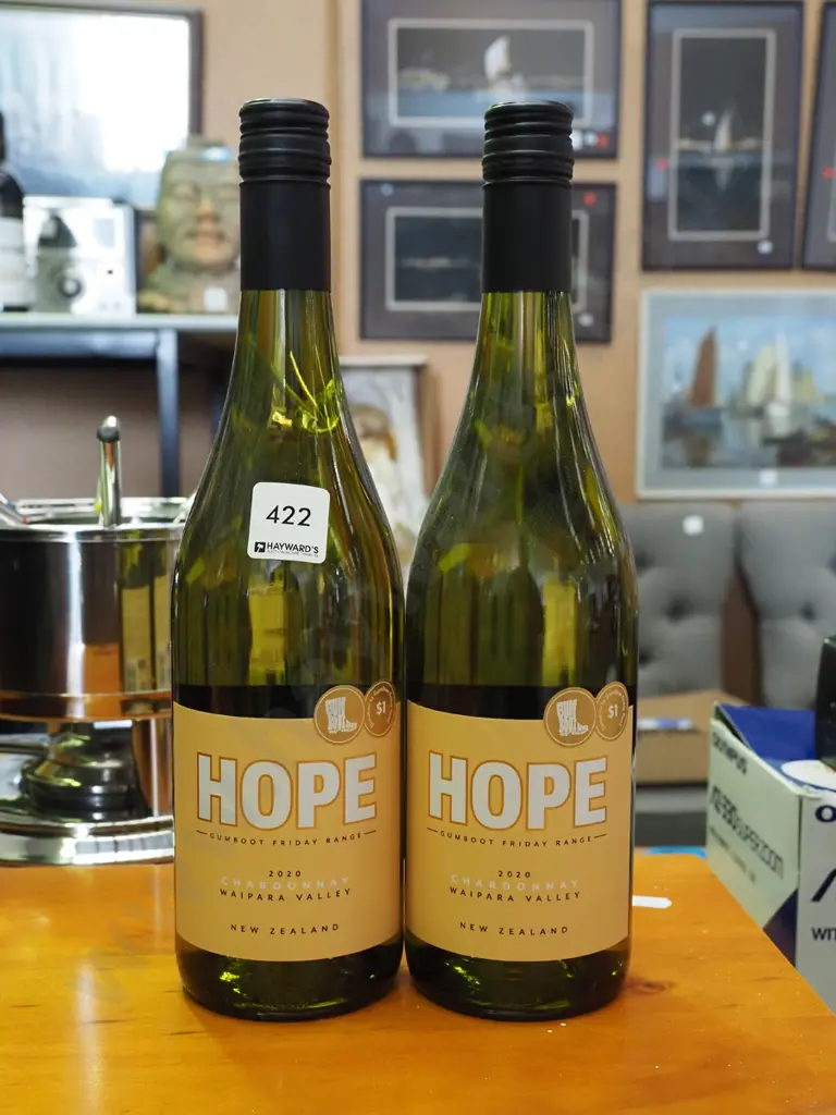 2x bottles of  Hope Gumboot Friday 2020 chardonnay wine Image 1++