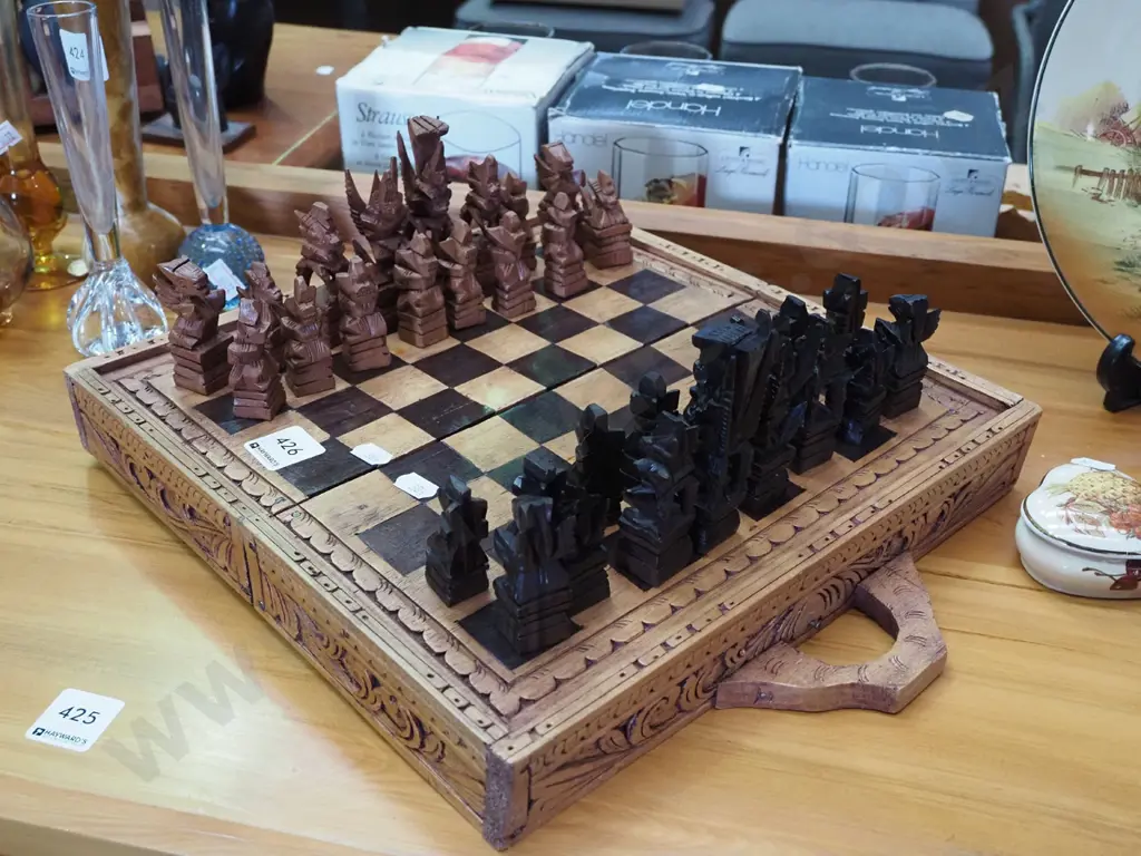 carved Indonesian chess board Image 1++