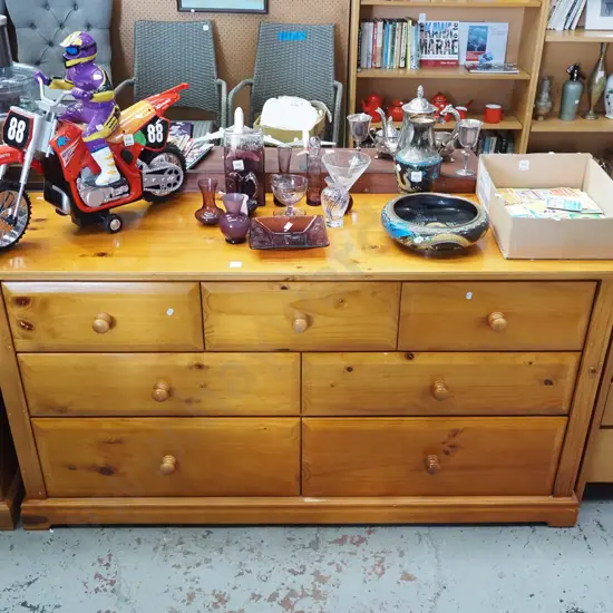 solid pine 7 drawer lowboy - marks to top H790 W1500 D445