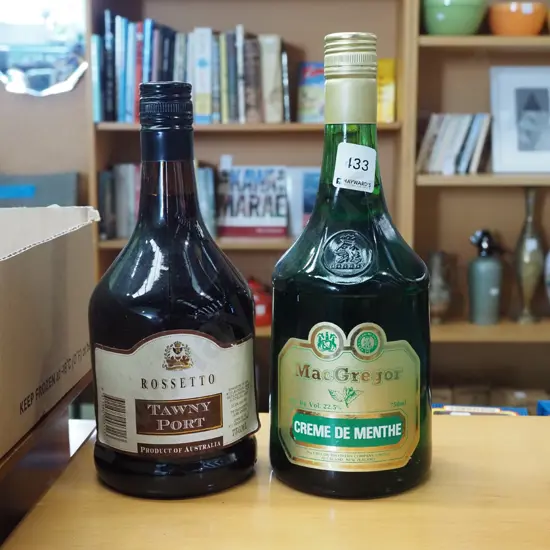 2x bottles -  Rossetto tawny port, crème de menthe