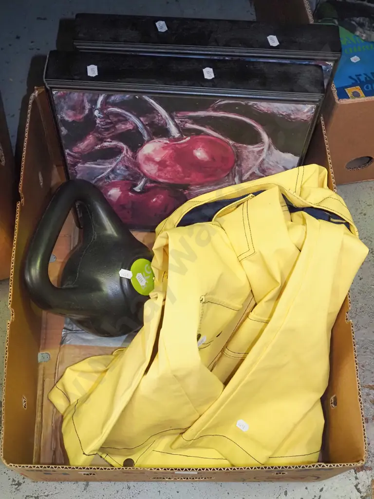 2x prints, hand weight, yellow rain coat Image 1++