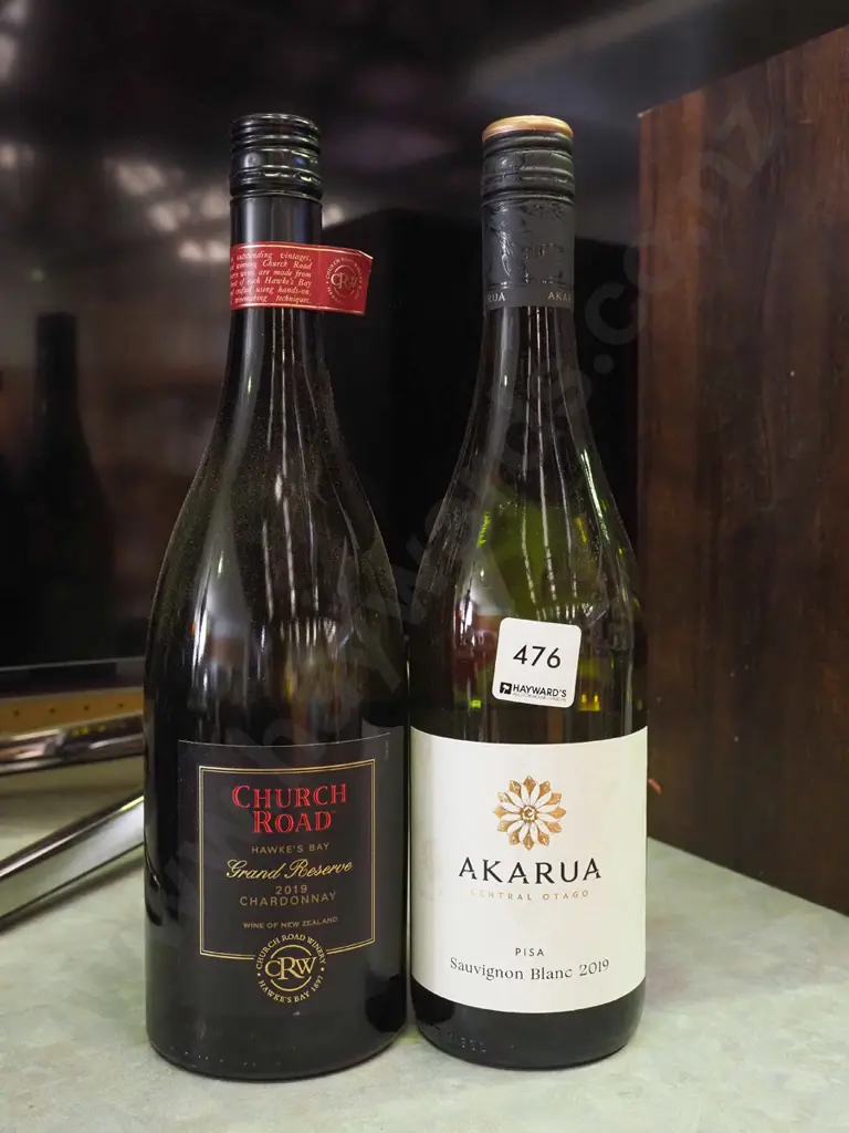 2x bottles of wine - Church Road 2019 chardonnay, Akaura sauvignon blanc 2019 Image 1++