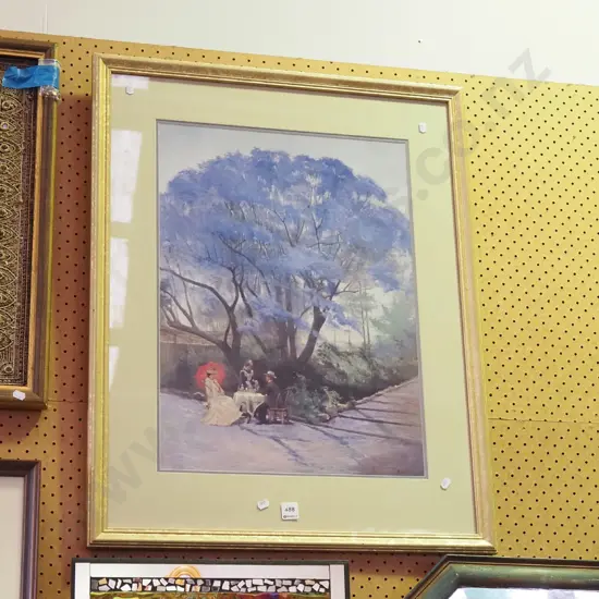 framed print - dinner under blue flowering tee