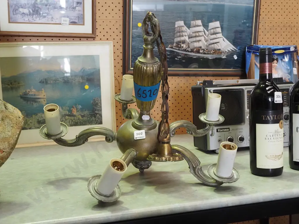 brass 5 bulb pendant light fitting Image 1++