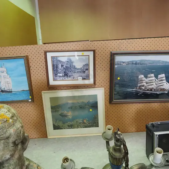 framed acrylic, 2x framed photos, framed print - yellow dots