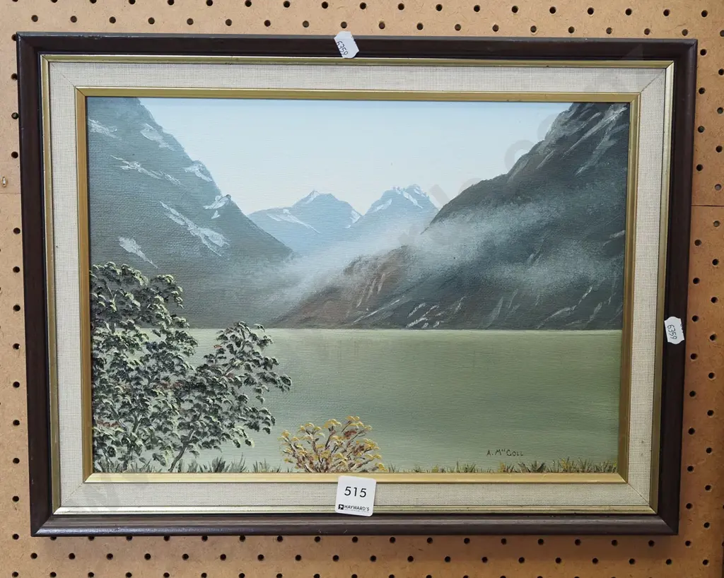 framed oil - lake and mountain scene Image 1++