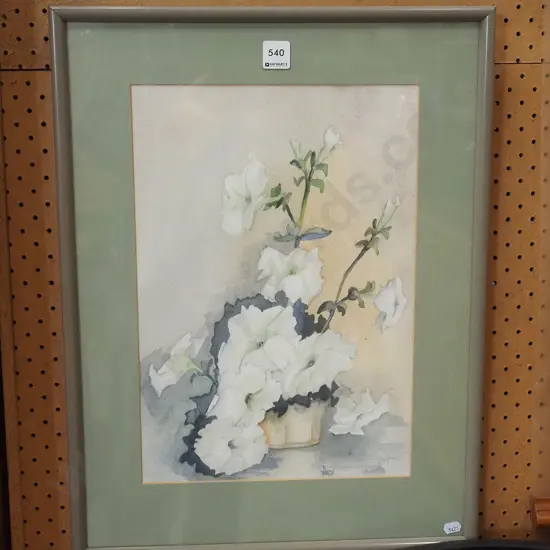 framed watercolour - white flowers