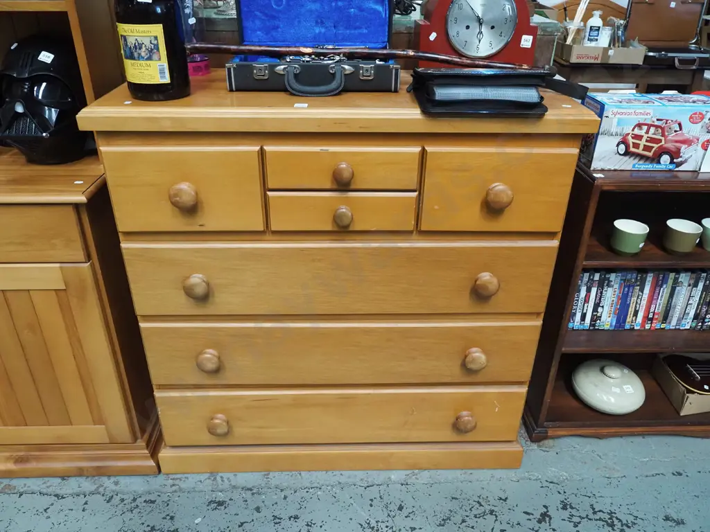 rimu and mdf 7 drawer chest - varnish needs attention and a clean H1000 W1000 D420 Image 1++