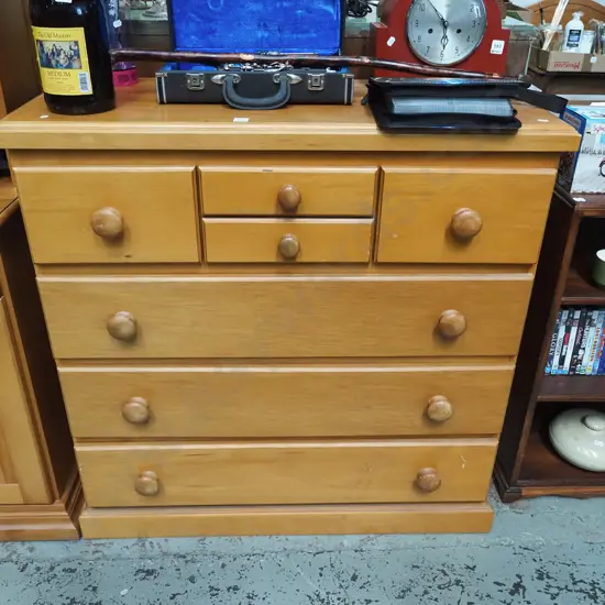 rimu and mdf 7 drawer chest - varnish needs attention and a clean H1000 W1000 D420