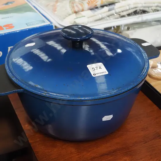 cast iron and blue enamel casserole