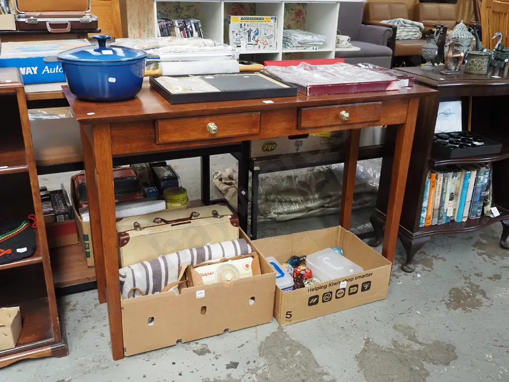 rubberwood 2 drawer hall table H750 W1100 D400 Image 1++