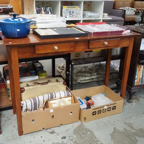 rubberwood 2 drawer hall table H750 W1100 D400