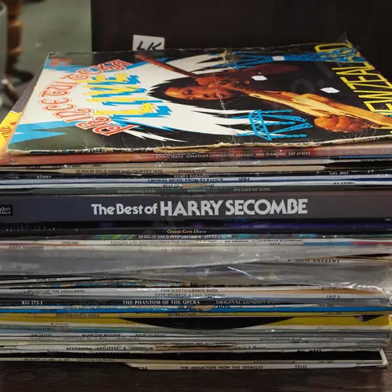 stack of LPs; Kenny Rogers, Prince Tui Teka etc