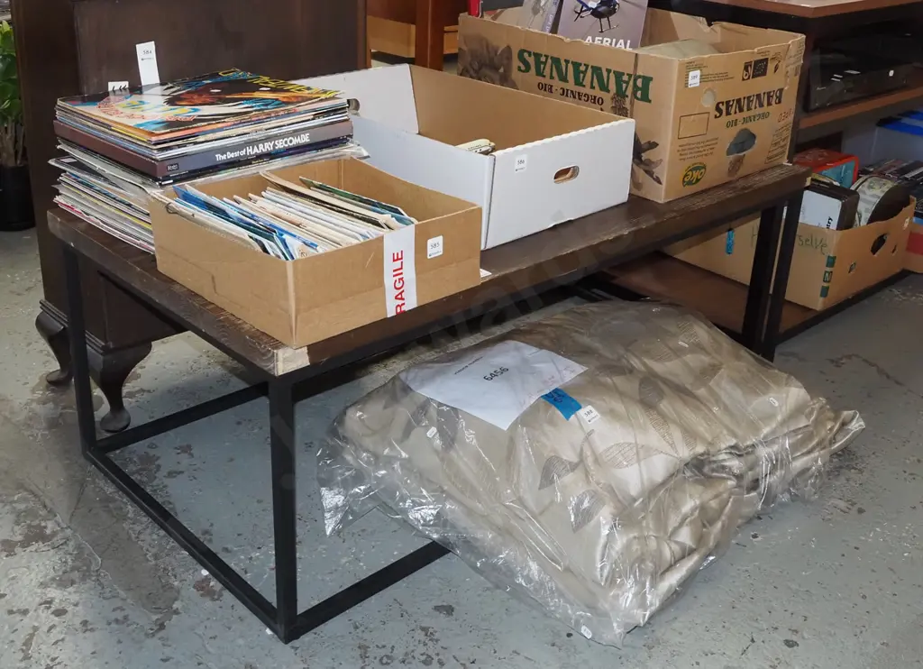 metal and mdf faux wood veneer low table - some damage to veneer Image 1++