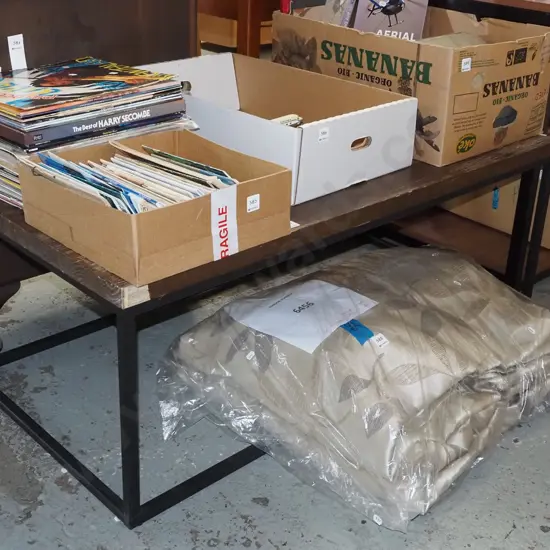 metal and mdf faux wood veneer low table - some damage to veneer