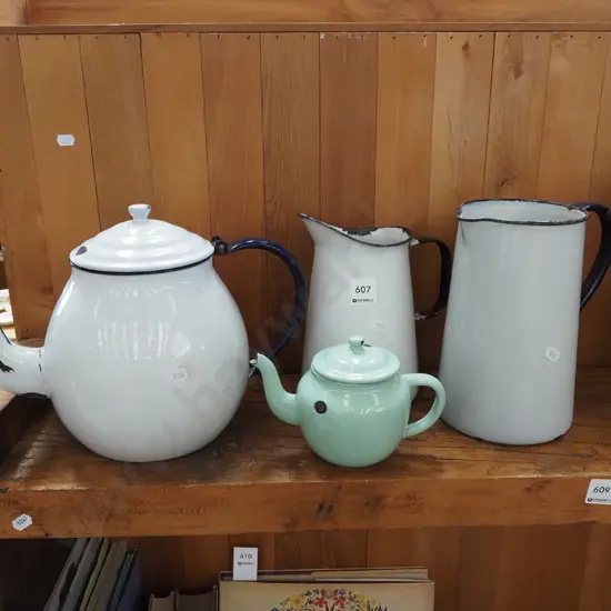 enamel teapots, jugs