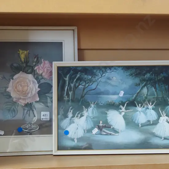 framed rose print, ballerina print - blue dots