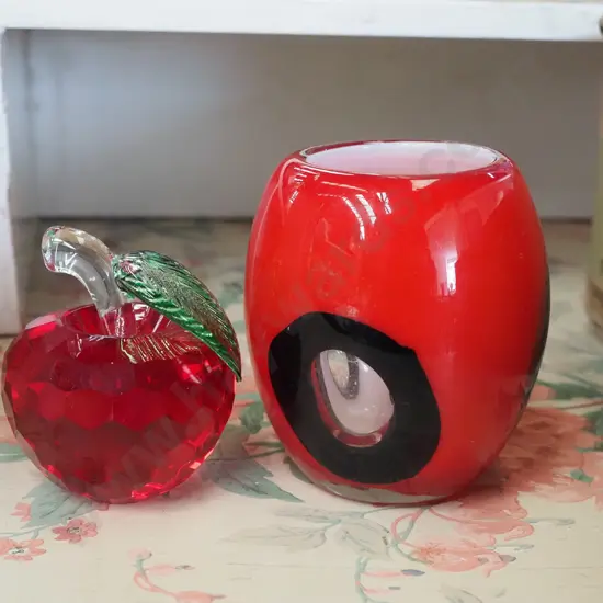 small glass vase, cut crystal apple
