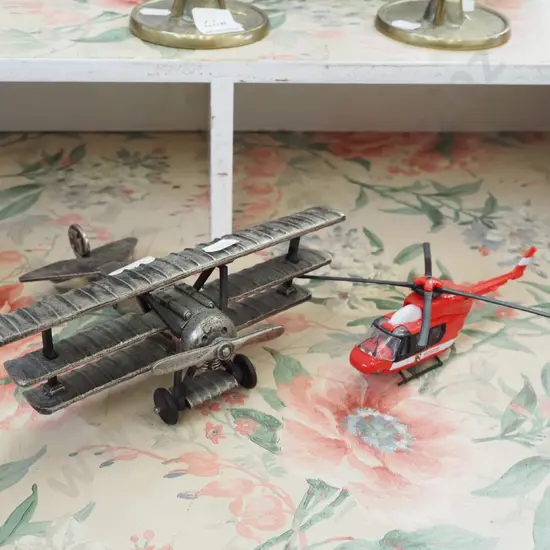 metal model of plane and helicopter