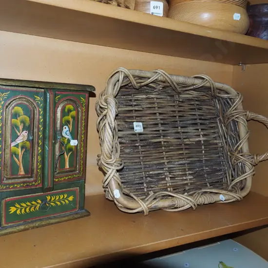 small hand painted jewellery chest, cane tray H280