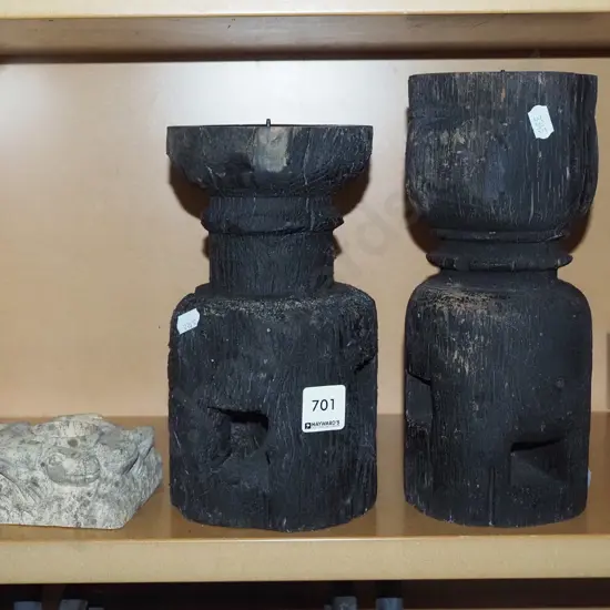 turned wood candles, stone candlestick