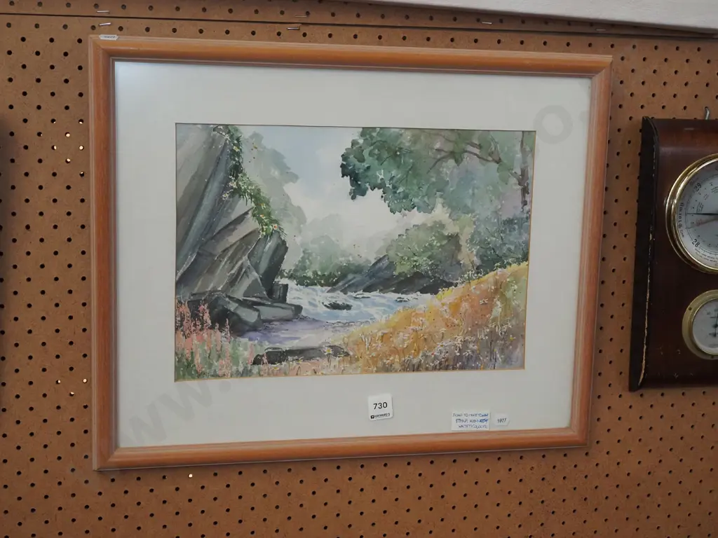 framed watercolour - Road to Macetown - significant foxing Image 1++