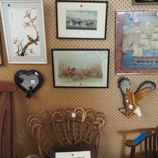 4x framed horse prints - foxing - red dots