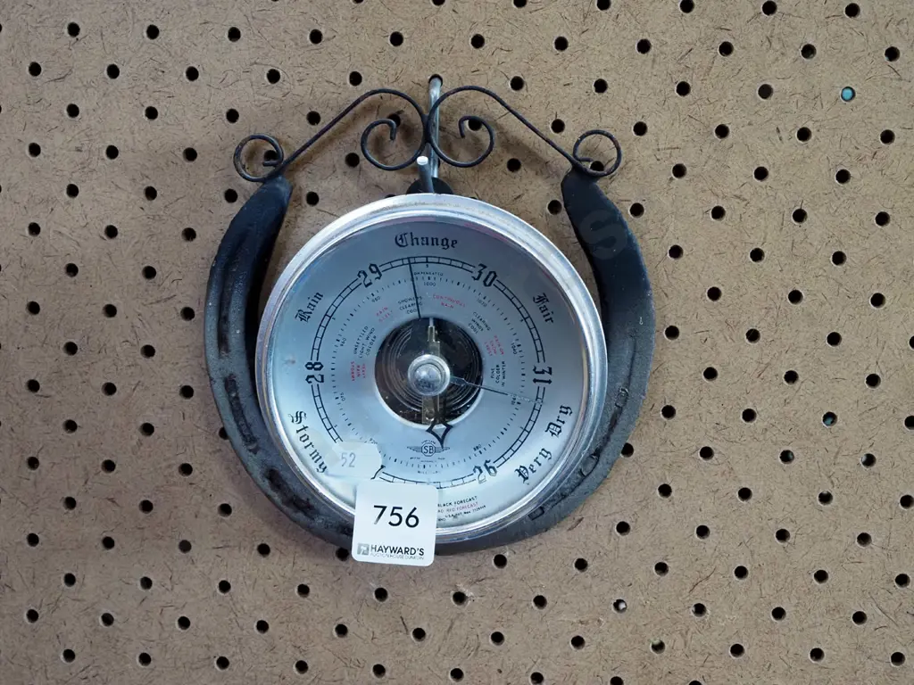 metal horseshoe themed wall barometer Image 1++