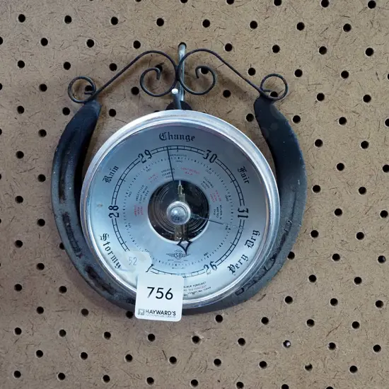 metal horseshoe themed wall barometer