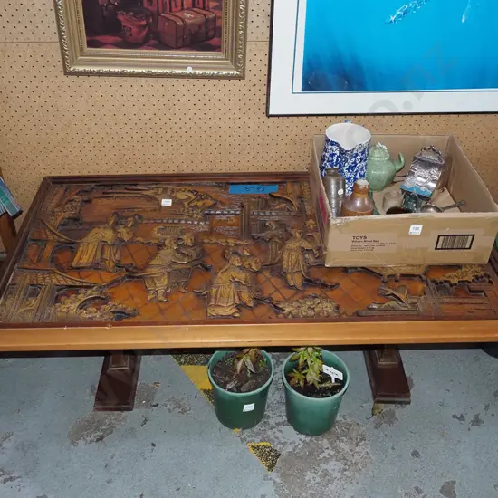 heavily carved Asian coffee table - no glass top