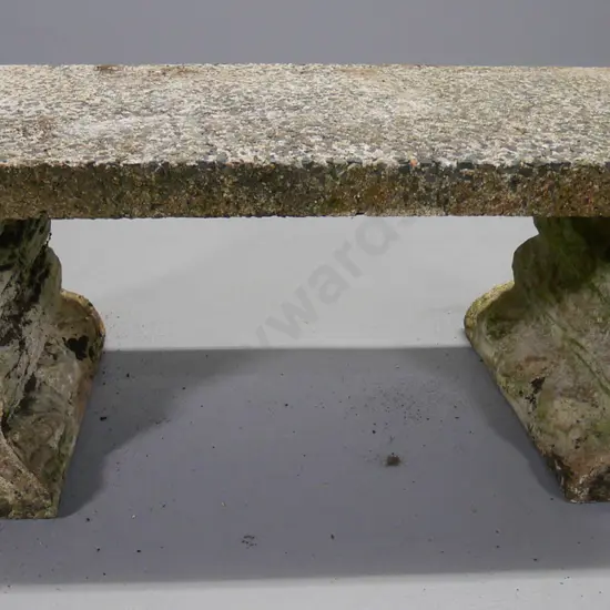 cast concrete garden bench with exposed aggregate top, some chipping H-380 W-900 D-410