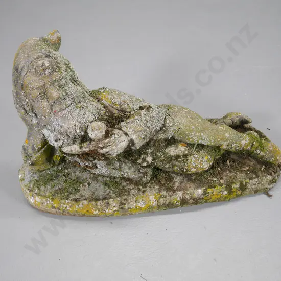 cast concrete reclining garden gnome H-300 L-570 W-220