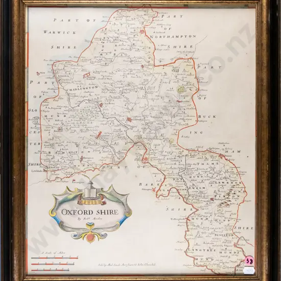 framed vintage map - Oxford Shire H-410 W-350
