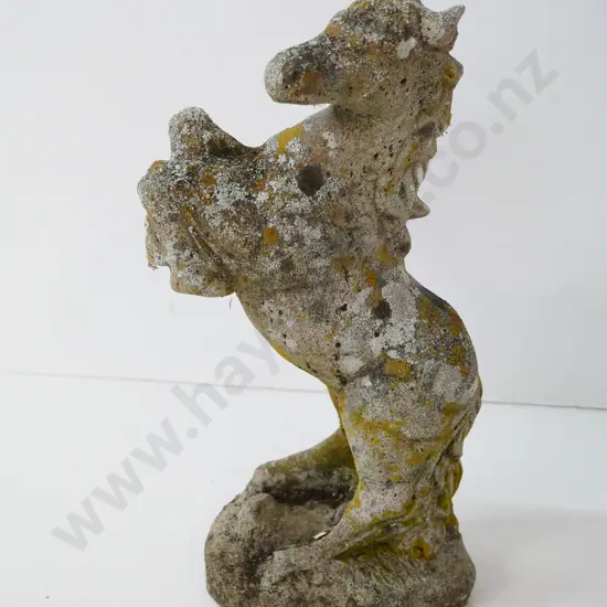 small cast concrete rearing horse garden ornament - slight damage H-260