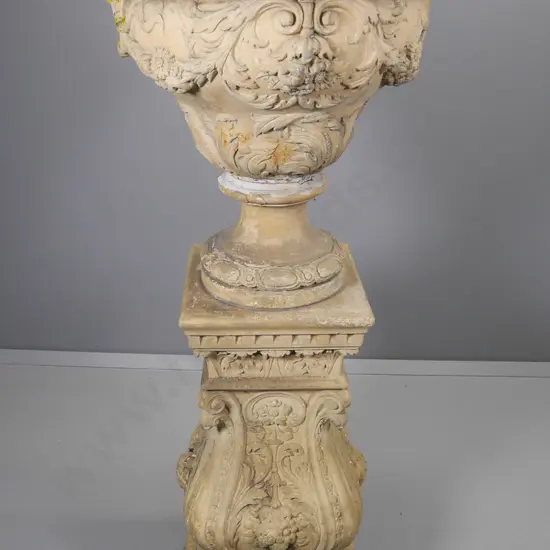 concrete one-piece tall classical style urn & columnar plinth planter H-1420 Diameter of urn 530