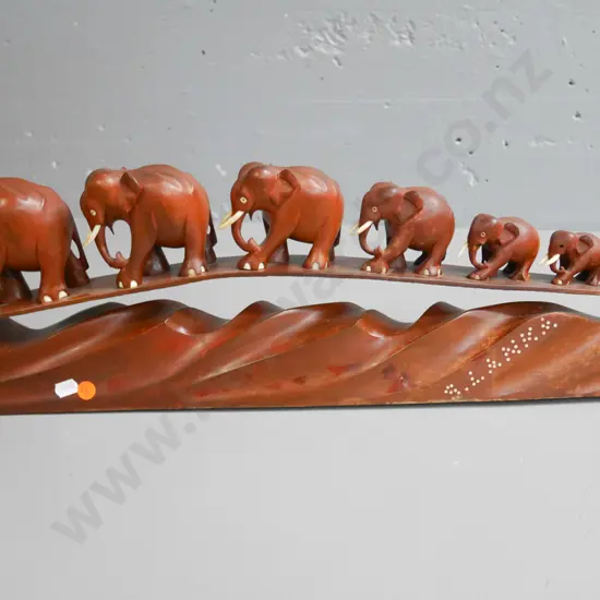 carved set of elephants on base - some tusks missing H-190 W-590